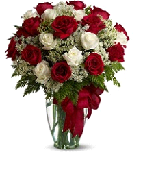 FLORERO ROSAS ROJAS Y BLANCAS (más follaje)