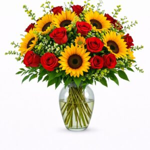 FLORERO CON GIRASOLES Y ROSAS