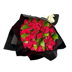 RAMO 25 ROSAS ROJAS PAPEL NEGRO