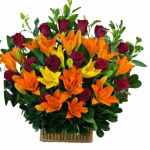 CANASTA LILIUM NARANJAS Y ROSAS