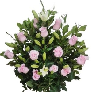 Condolencias Lilium y rosas rosadas Pie de urna