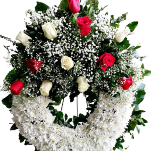 CORONA DE FLORES CONDOLENCIAS CON ATRIL METALICO